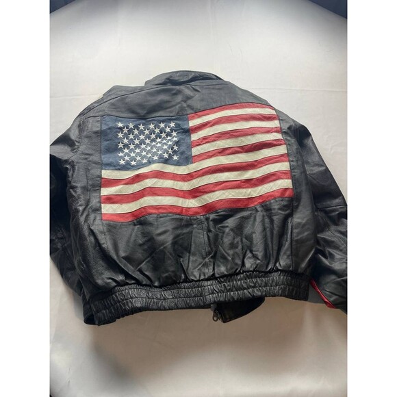 Leather World by Lucky Leather Mens Jacket Large Black Motorcycle Patriotic - Picture 7 of 8